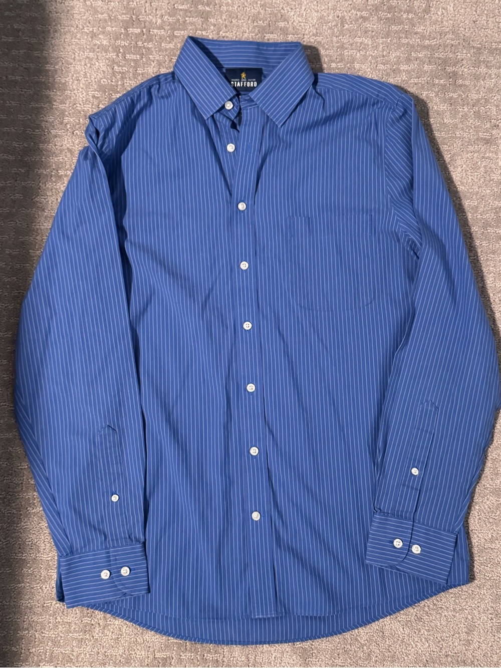 Stafford Men’s Blue Pinstripe Dress Shirt - Travel